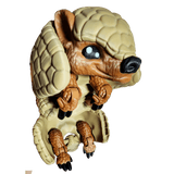 Toy figure of a creature with a shell-like head on a transparent background