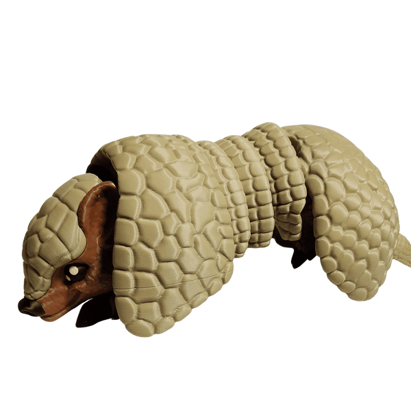 Toy armadillo with a textured shell on a transparent background