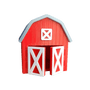 Red toy barn with white doors and details on a transparent background