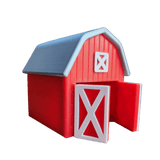Red barn-shaped object with a silver roof on a transparent background
