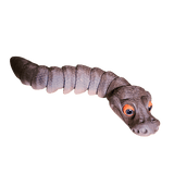 Toy ball python snake with segmented body on a transparent background