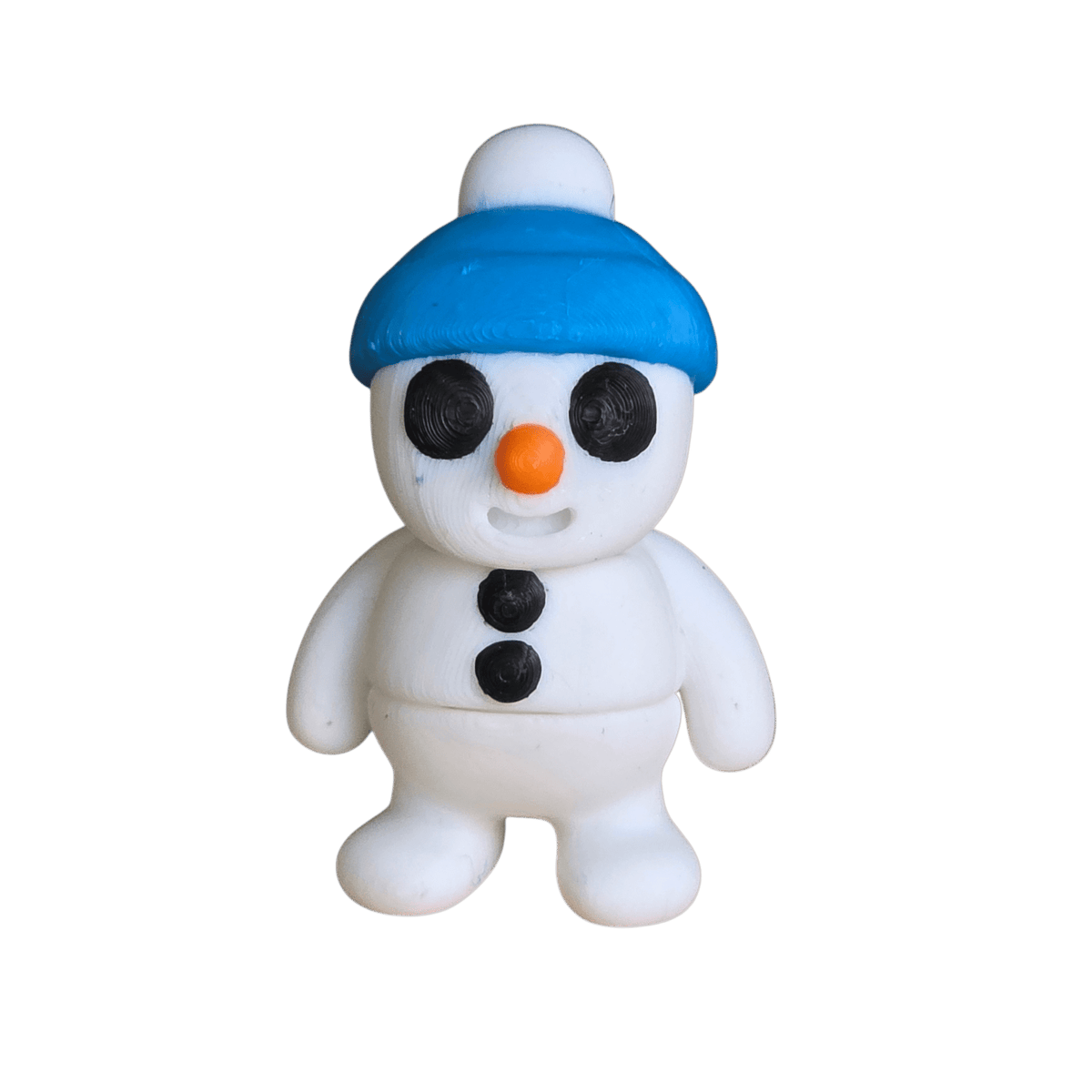 snow man with a blue hat
